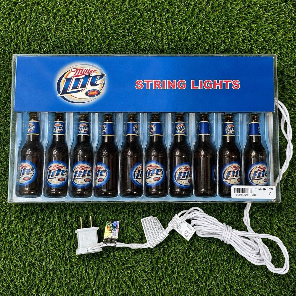 Vintage 2006 Miller Lite Beer Bottle String Lights 10-Light 9 Ft Tested